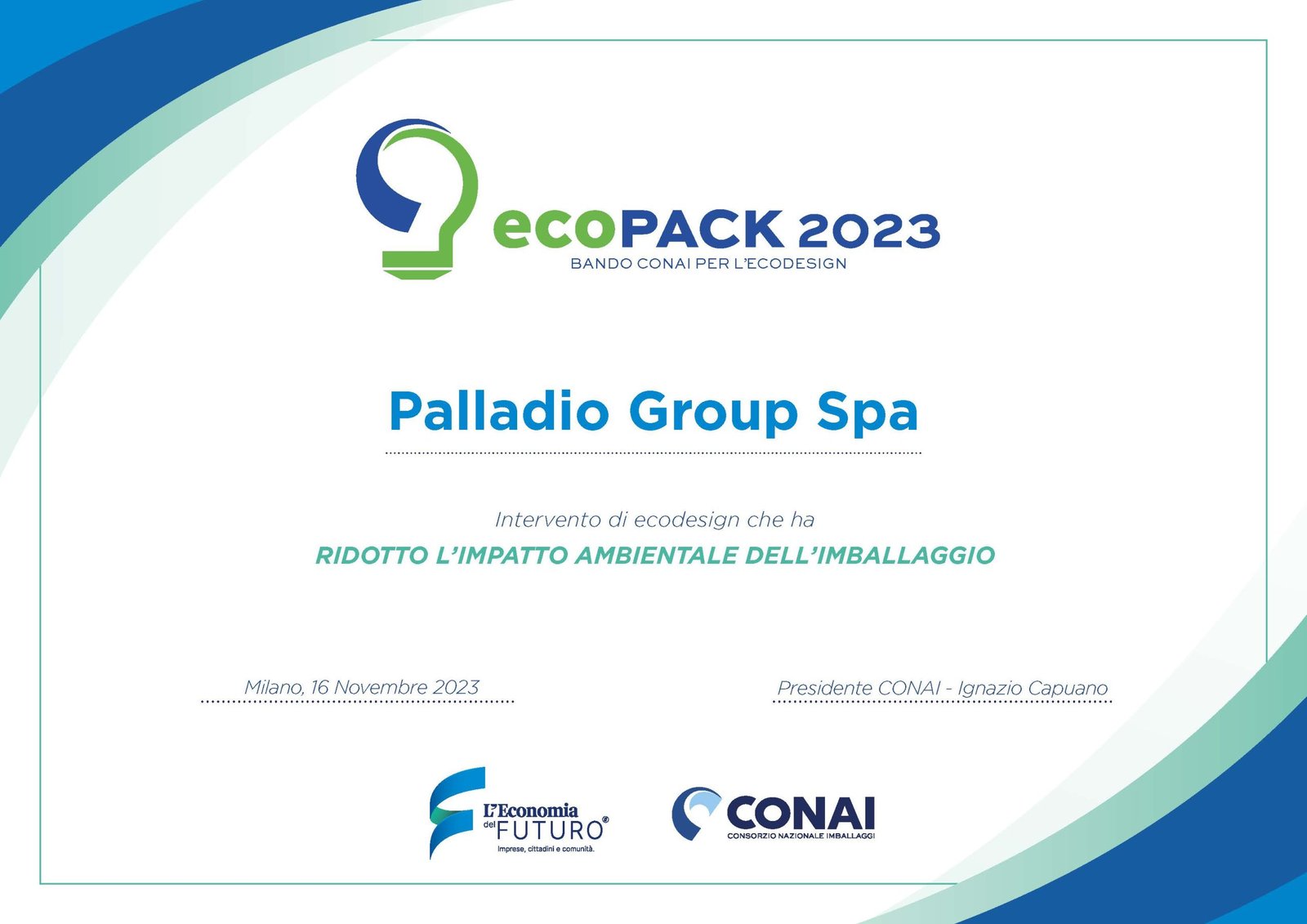 Palladio Group - CONAI Award: winners for Packaging Eco-design 2023